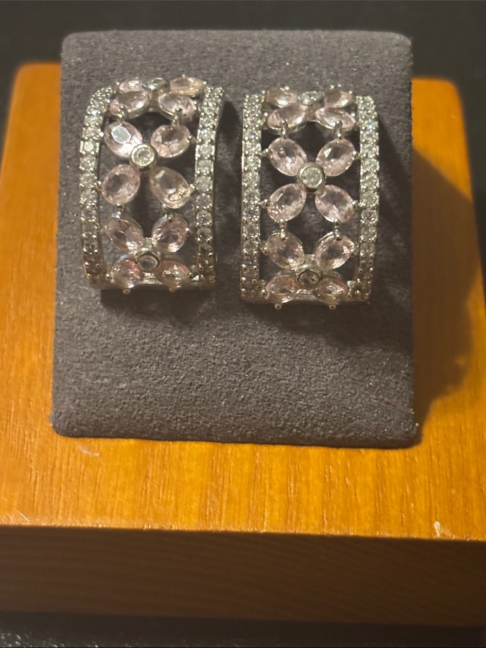 Pink Crystal Floral Hoop Sparkling Pink Flowers Trellis Blossom Earrings